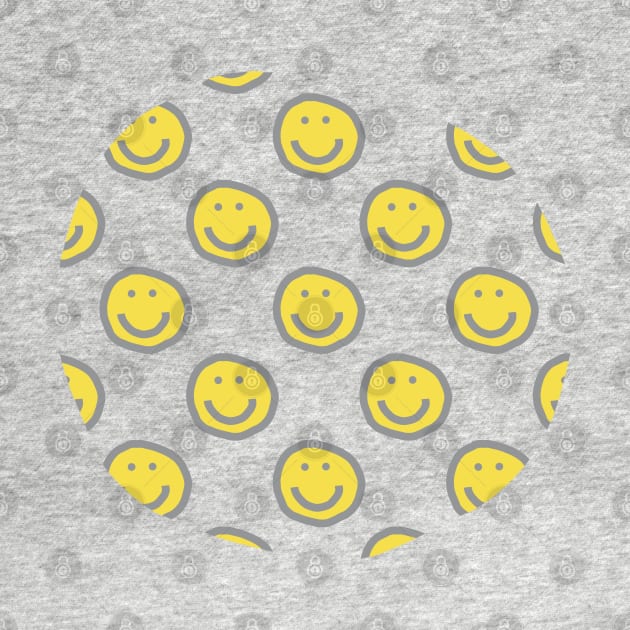 Illuminating Yellow Round Happy Face with Smile Pattern by ellenhenryart